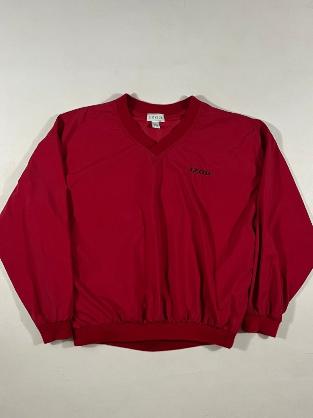 Vintage 90s IZOD Red Nylon V-Neck Pullover Windshirt Golf Jacket L